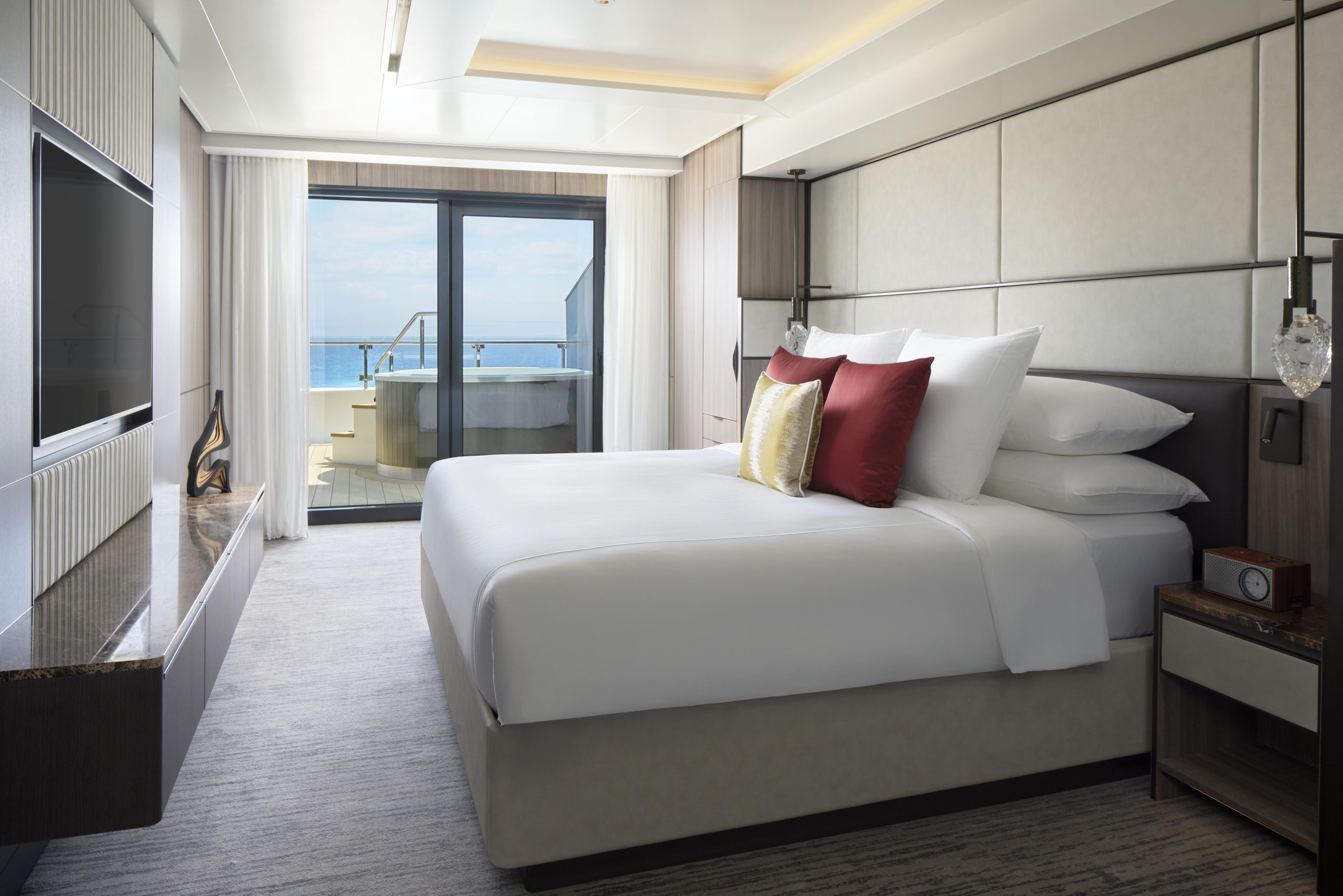 The Concierge Suite on Luminara.

Photographer: Edgardo Contreras; Unlimited, perpetual, exclusive, irrevocable world wide license excluding broadcast and out of home. Shoot date: June 17-26, 2025.